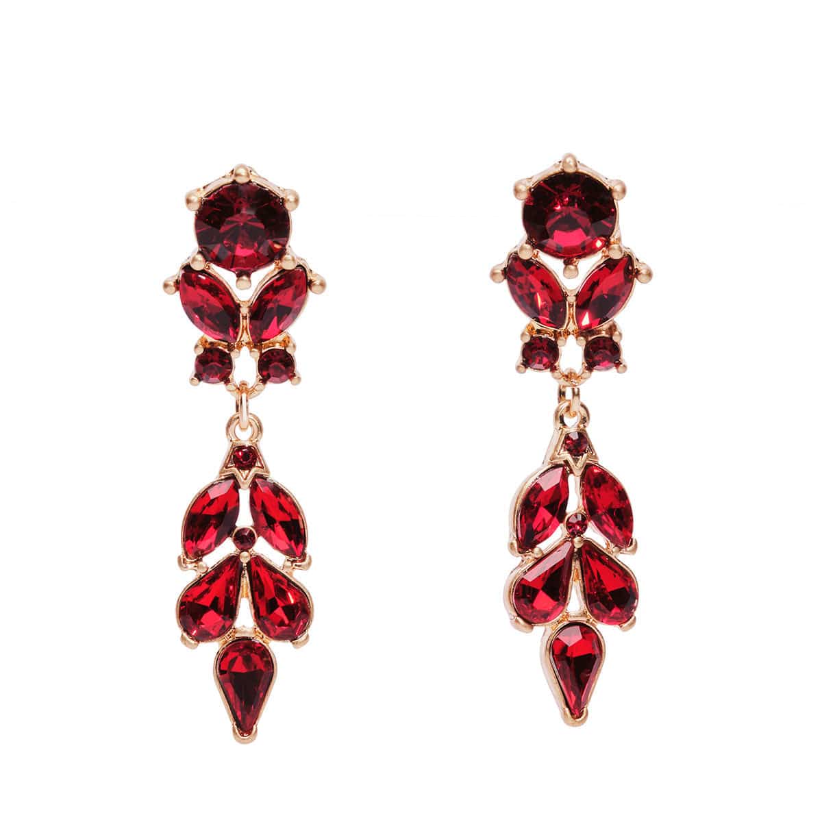 Vintage Metal Hand Carved Pomegranate Earrings Set with Red Stone Hook Drop  Earrings for Women